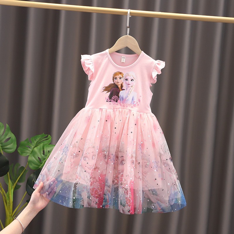 váy elsa anna xanh hồng size cho bé 15 đến 25kg