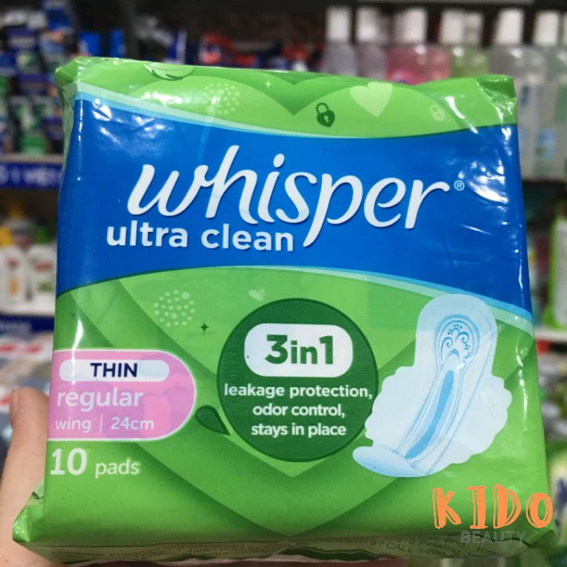 Băng vệ sinh ngày dày có cánh Whisper Wing Regular Flow | BVS WHISPER Ultra Clean Mỏng Cánh 24cm