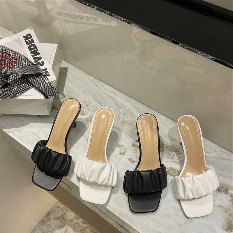 Dép cao gót quai ngang bèo nhúm 7 phân màu mã GO01