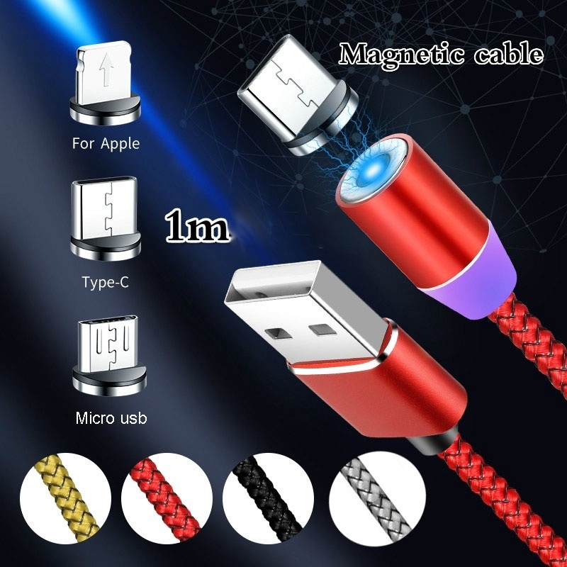 Cáp USB sạc nhanh 1M 2.4A Type C/iOS/Micro 360 độ có đèn LED