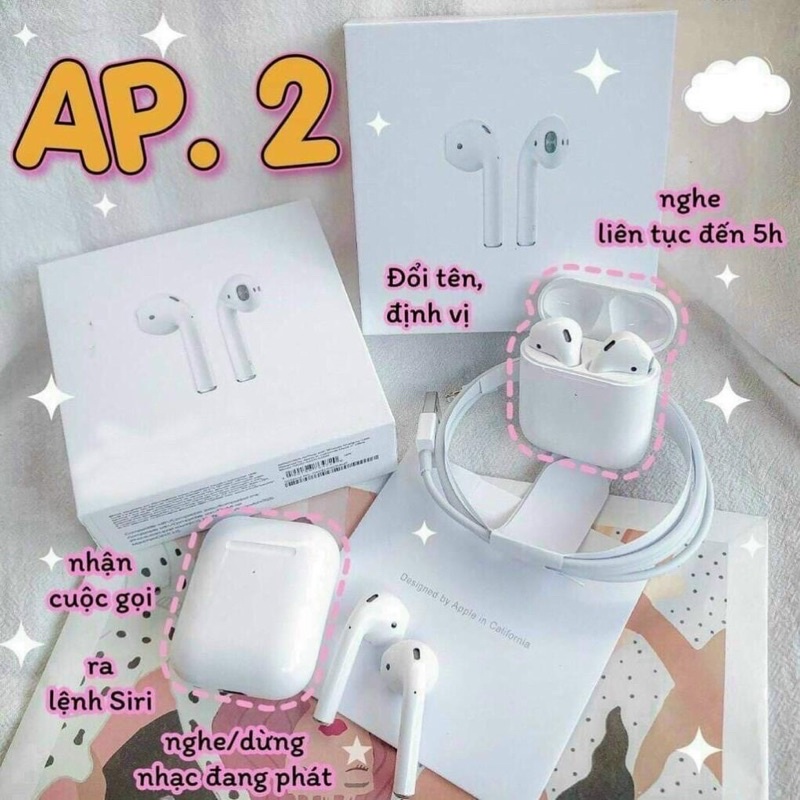 Tai Nghe Bluetooth Airpods 2,Tai Nghe ko dây Bản Cao Cấp,Sạc ko dây Đổi Tên Pin Trâu Dùng cho Tất Cả Các Dòng Máy