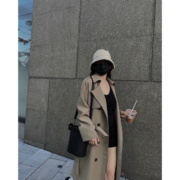 Áo khoác mangto dáng dài thiết kế kèm đai