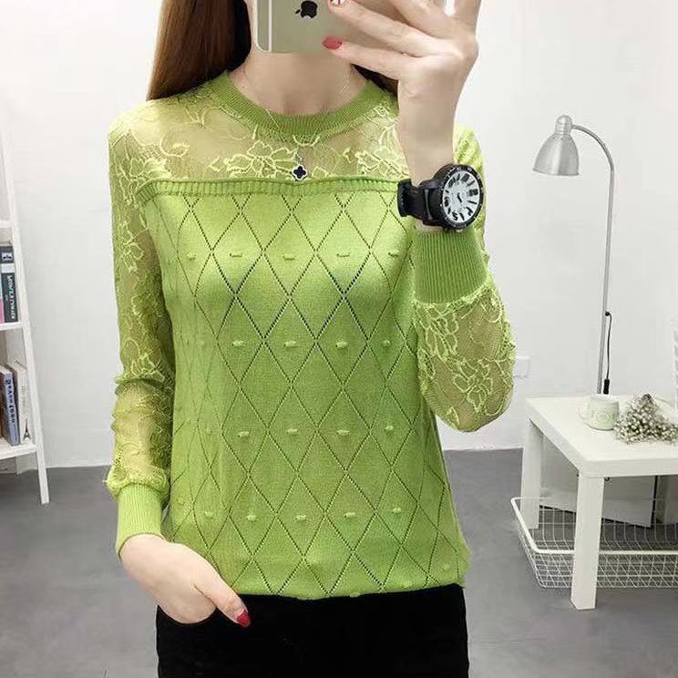 Áo Len Tay Dài Phối Ren Thời Trang Cho Nữ