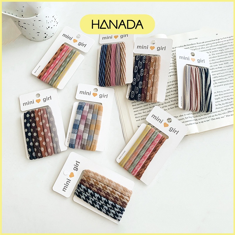 Set 5 Dây Cột Tóc Cao Su Đàn Hồi Dày Phong Cách Vintage Hanada K16-T013
