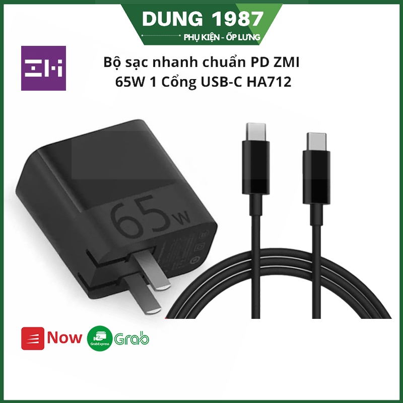 Bộ sạc nhanh PD ZMI 65W 1 Cổng USB-C HA712 dùng cho Macbook, iPad, iPhone, Máy tính xách tay Huawei, Xiaomi, Samsung