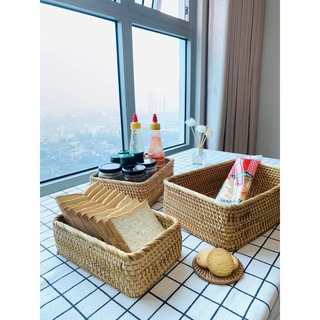 Bộ sản phẩm rổ mây đan hình chữ nhật