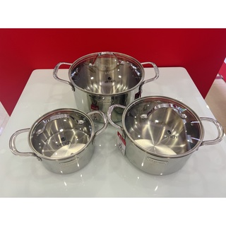 Bộ nồi inox elmich 3741 3 lớp đáy liền trimax cao cấp 2353741 kích thước 16cm, 20cm, 24cm