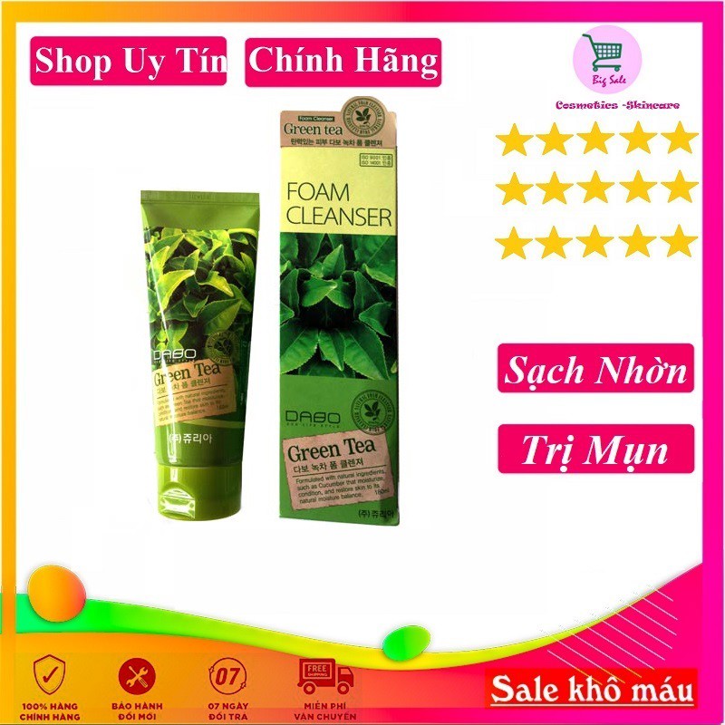 Sữa rửa mặt trà xanh Dabo green tea foam cleanser 180m/ Hộp