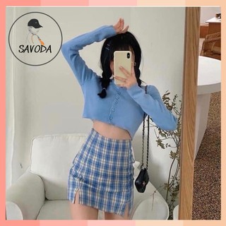 Chân váy kẻ ullzang nhiều màu xẻ 2 bên có lót trong CV93