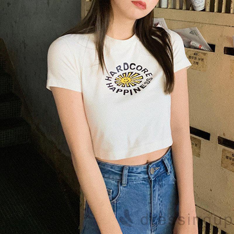 Áo Thun Ngắn Tay Cổ Tròn In Chữ Hợp Thời Trang Dành Cho Nữ