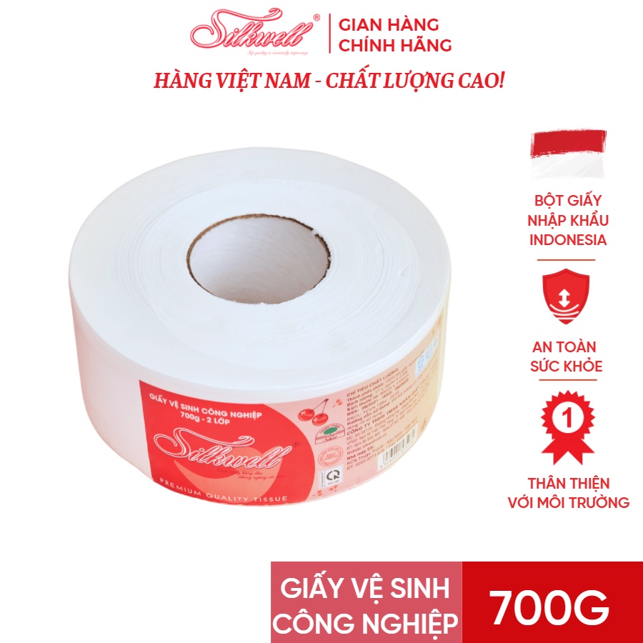 Giấy vệ sinh cuộn lớn công nghiệp Silkwell 700g 2 lớp có lõi, giấy vệ sinh cuộn lớn siêu tiết kiệm chính hãng