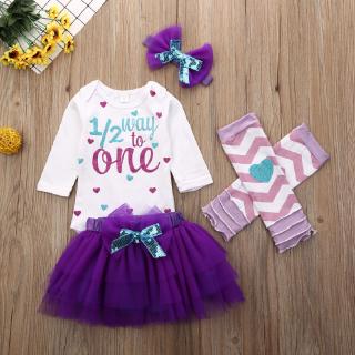 ✦LD-Baby Girl Kids First 1st Birthday Dress 4Pcs Set Cake Smash Photoshoot Outfit