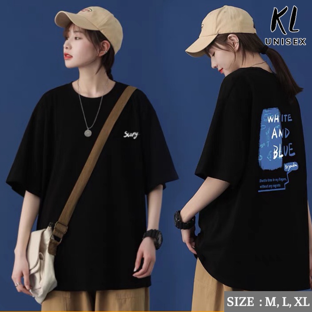 Áo Thun WHITE AND BLUE Áo Phông Tay Lỡ From rộng KL Unisex