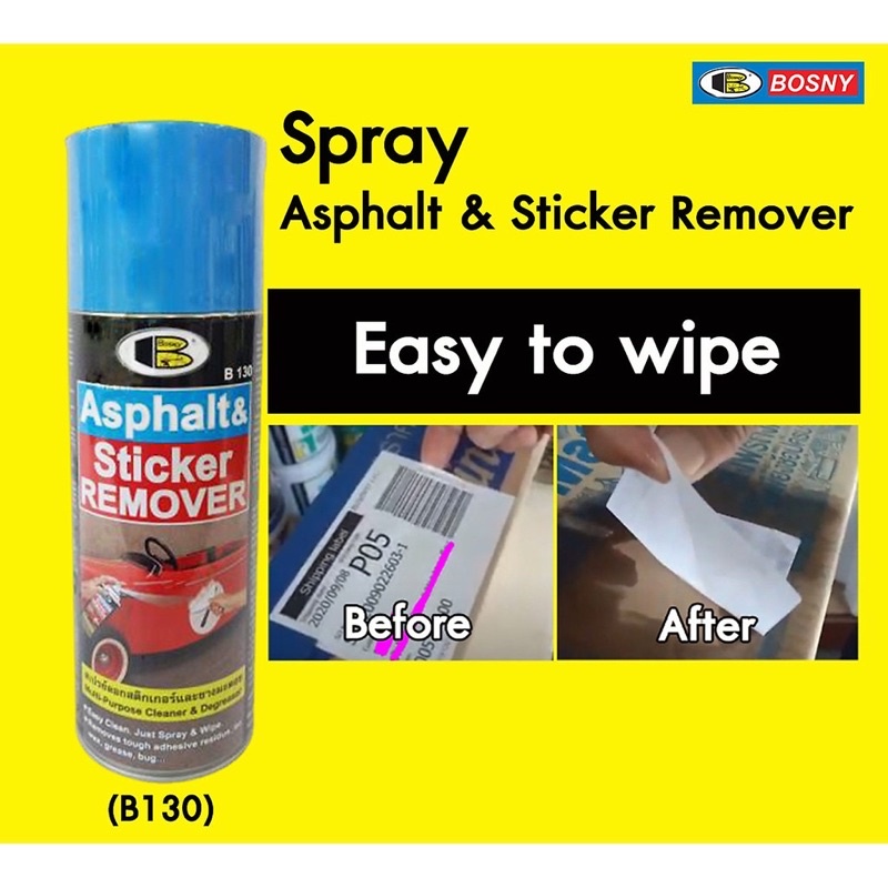 Chai xịt tẩy keo decal, băng dính, keo dán, nhựa đường Asphalt &amp; Sticker Remover Bosny B130