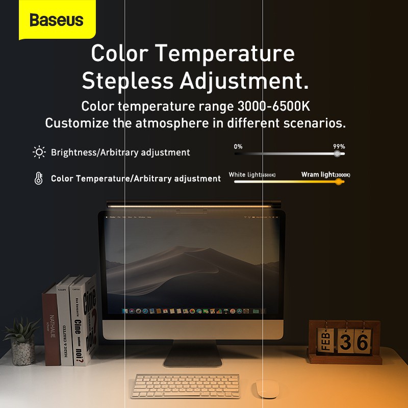 Đèn treo máy tính iwork baseus bản pro cho màn hình cong 3 mầu điều chình độ sáng chống mỏi mắt cho đọc sách bàn học ...