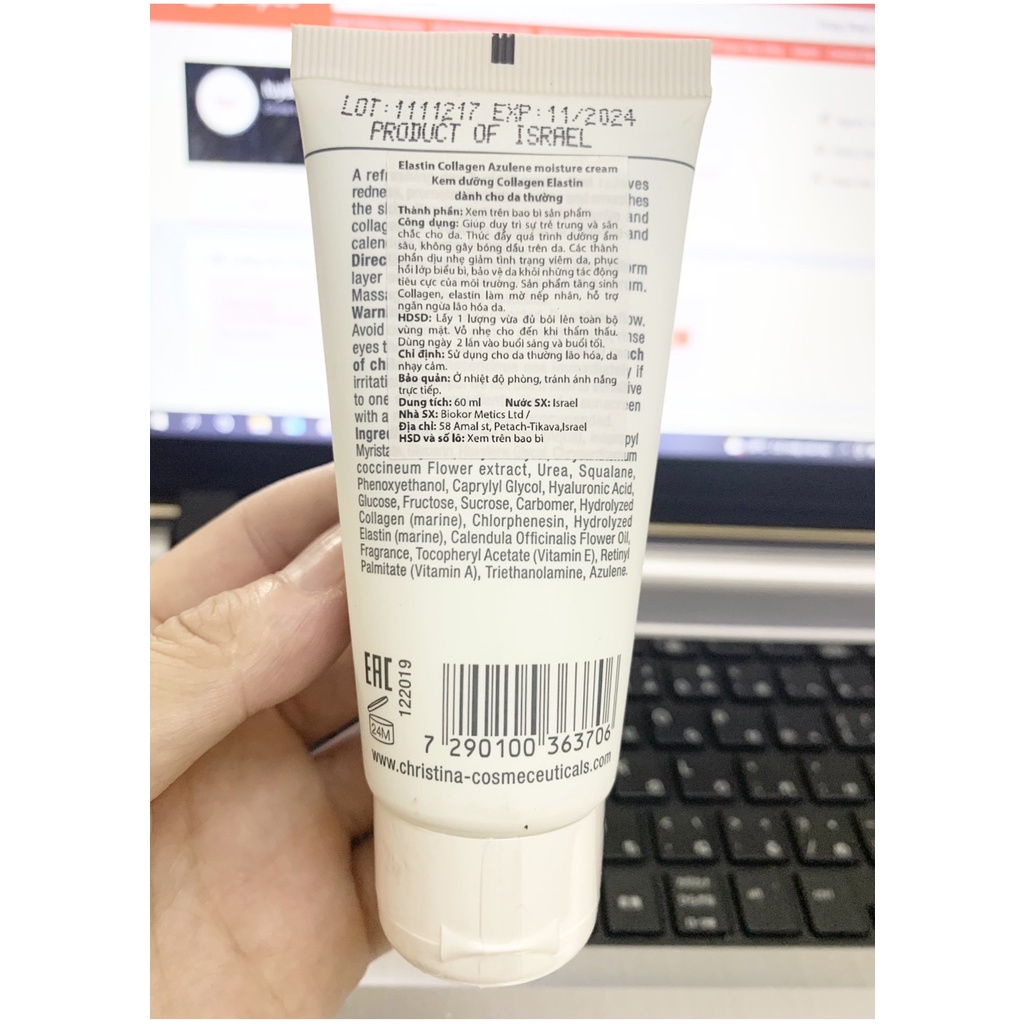 [Công ty] Kem dưỡng Elastin Collagen Christina cho da dầu, da lão hóa, da hỗn hơn Azulene Moisture Cream 60ml