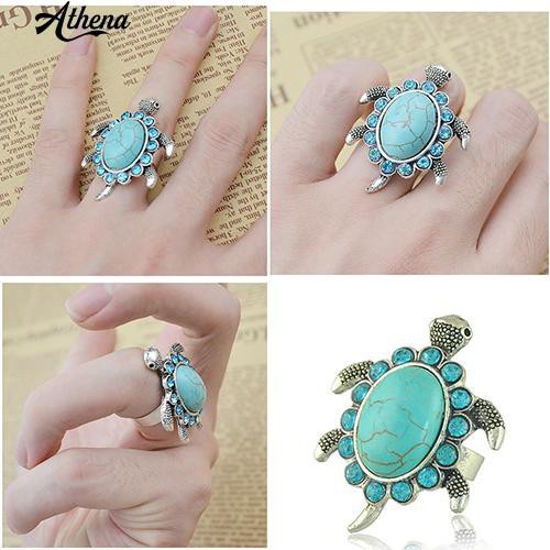 Nhẫn MặT HìNh Chú RùA ĐíNh Lam NgọC Giả ThờI Trang Cho Nữ