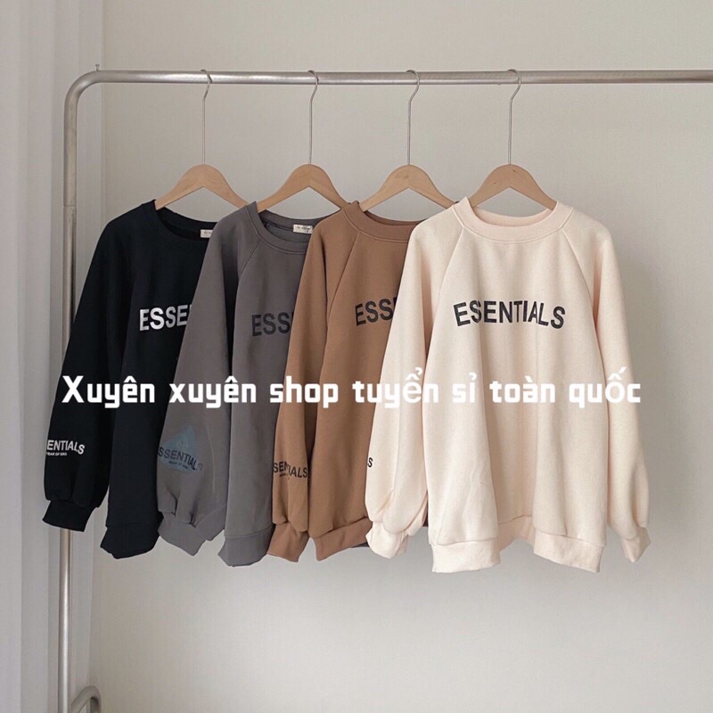 áo sweater nỉ cổ tròn dài tay ESENTIALS màu nâu màu xám màu đen màu be chất đẹp essentials