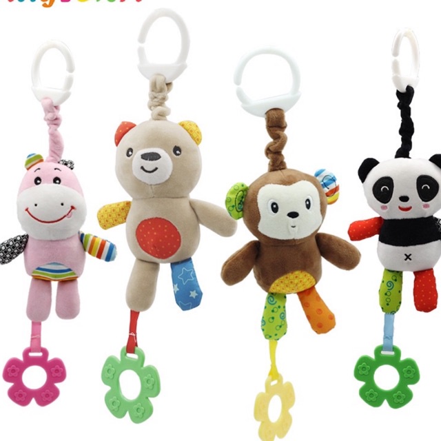 Treo nôi thú bông lục lạc cho bé xúc xắc gặm nướu vải bông cao cấp an toàn