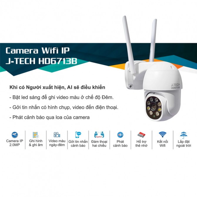 CAMERA IP WIFI NGOÀI TRỜI  J-TECH HD6715C (3MP, XOAY, SMART LIGHT)