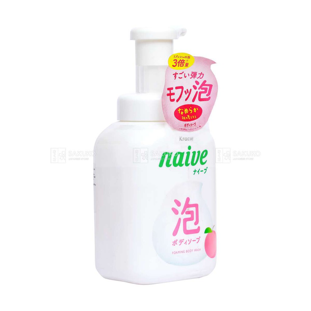 KRACIE- Túi sữa tắm dạng bọt Naive chiết xuất lá đào dùng cho cả gia đình (Túi thay thế 450ml)