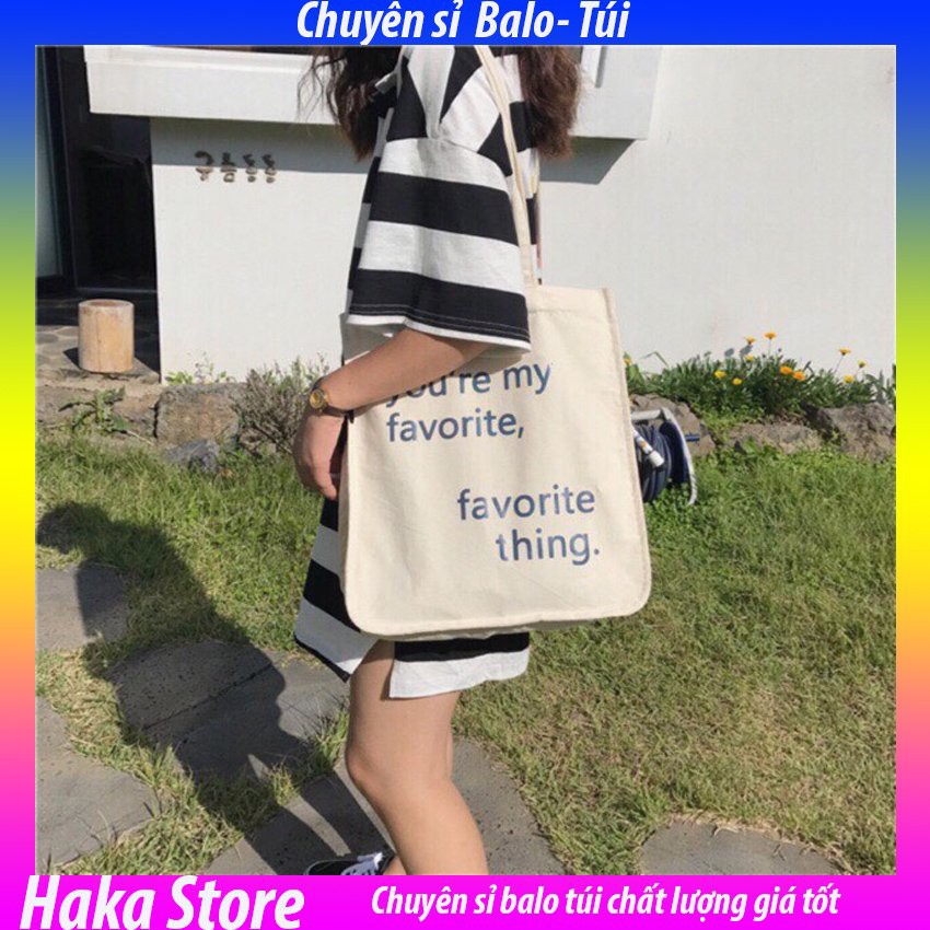 Túi tote túi vải canvas họa tiết chữ có ngăn phụ bên trong thời trang ulzzang-Haka store