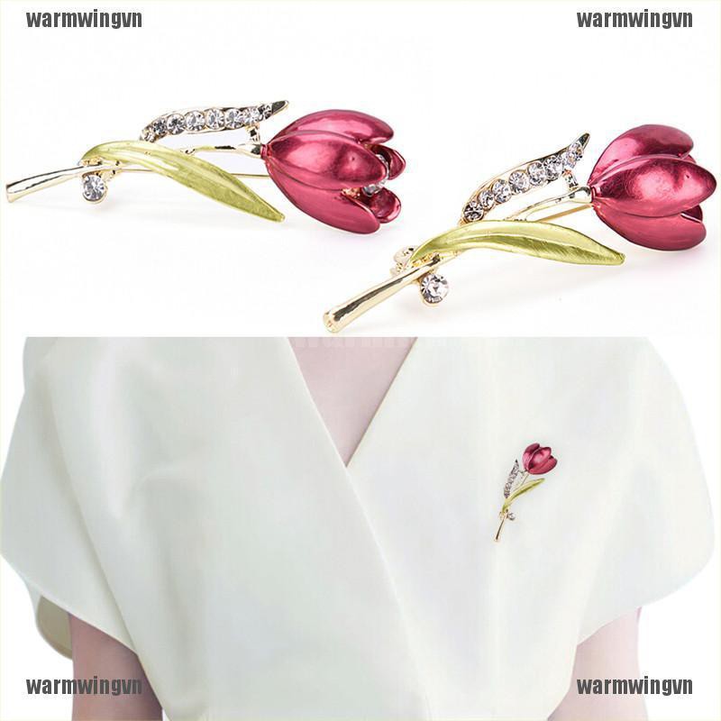 Trâm Cài Áo Hình Hoa Tulip Đính Pha Lê Thanh Lịch