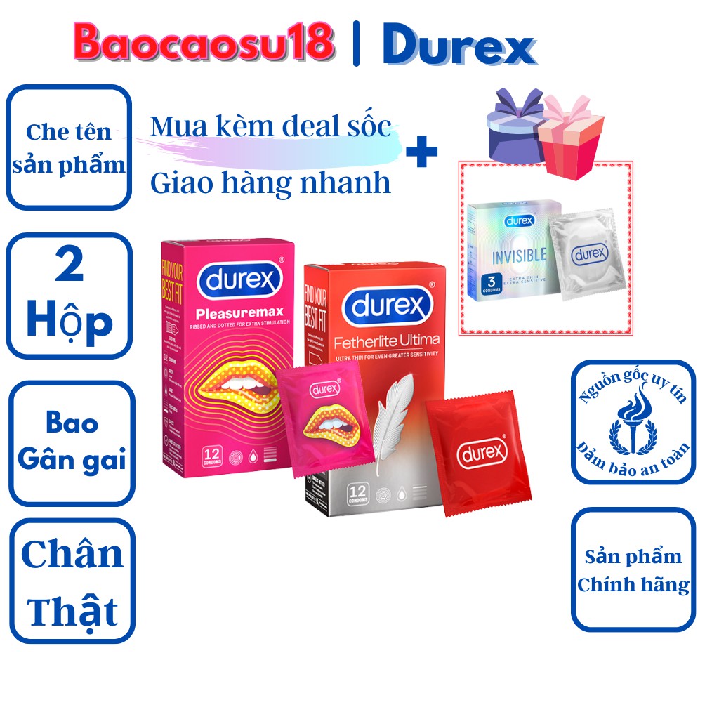 Bộ 2 hộp Bao cao su Durex Pleasuremax ( 12 bao ) và Durex Fetherlite Ultima ( 12 bao )