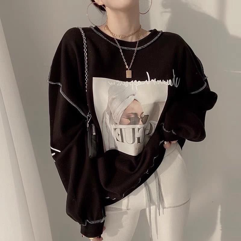 [SIEU SALE] Sweater Chỉ Nổi In Hình Siêu Hot, Áo Sweater Fom Thụng Tay Bồng (Hàng Sẵn)