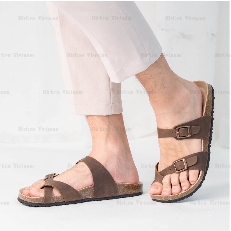 [ Lót Chống Nước ] DK06 - Dép Birken Đế Trấu, Thiết Kế Unisex Nam và Nữ Quai Dép Da Bò xỏ ngón Bioline VietNam