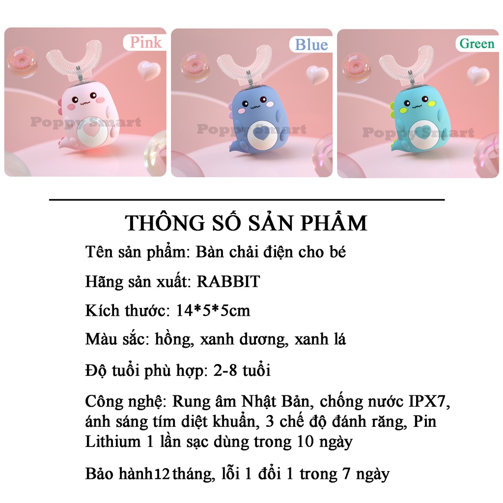 Bàn Chải Điện Cho Bé RABBIT Từ 2-8 Tuổi, Công Nghệ Làm Sạch Mới Rung Âm , Bảo Hành Chính Hãng 12 Tháng