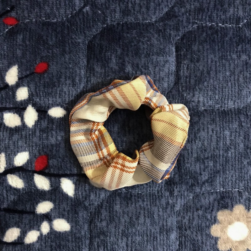 Cột Tóc Vải Scrunchies Họa Tiết Caro Vintage Hàn Quốc, Dây Buộc Tóc Scrunchies Cứng_BT08