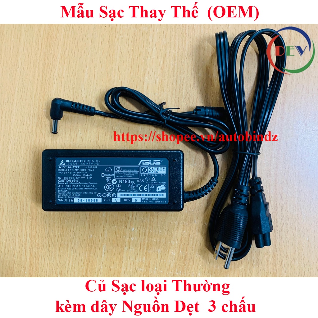 Sạc Laptop Asus K43e K53e x44h OUTPUT 19V 3.42A  chân thường kích thước 5.5mm * 2.5mm - Hàng Nhập Khẩu