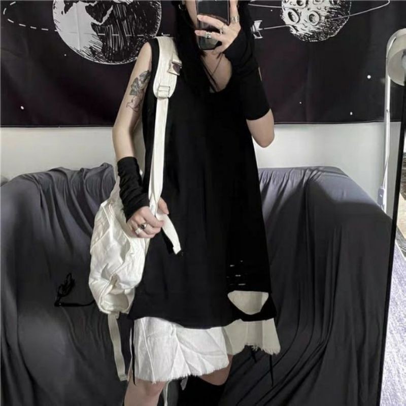 Áo tank top unisex nam nữ rách gấu tạo layer