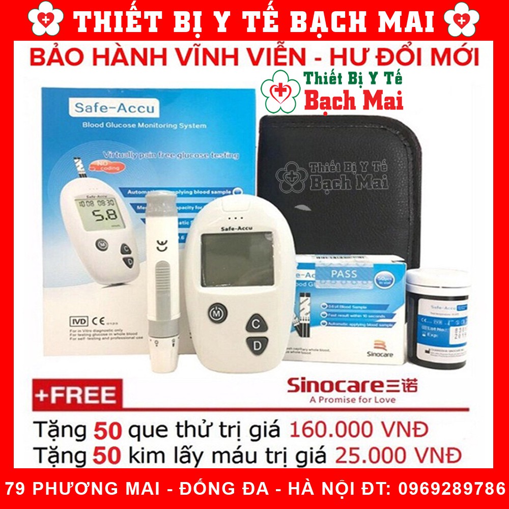 ♞MÁY THỬ ĐƯỜNG HUYẾT SAFE - ACCU SINOCARE [TẶNG 50QUE, 50KIM + BẢO HÀNH TRỌN ĐỜI]