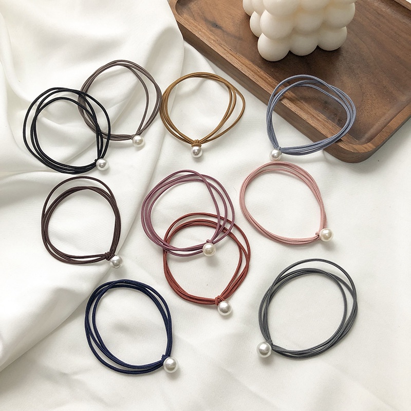 Dây buộc tóc đính ngọc trai phong cách Hàn Quốc đơn giản xinh xắn Small Fresh And Simple Hair Tie Three-layer Rubber Band Head Rope Hair Accessory Leather Case