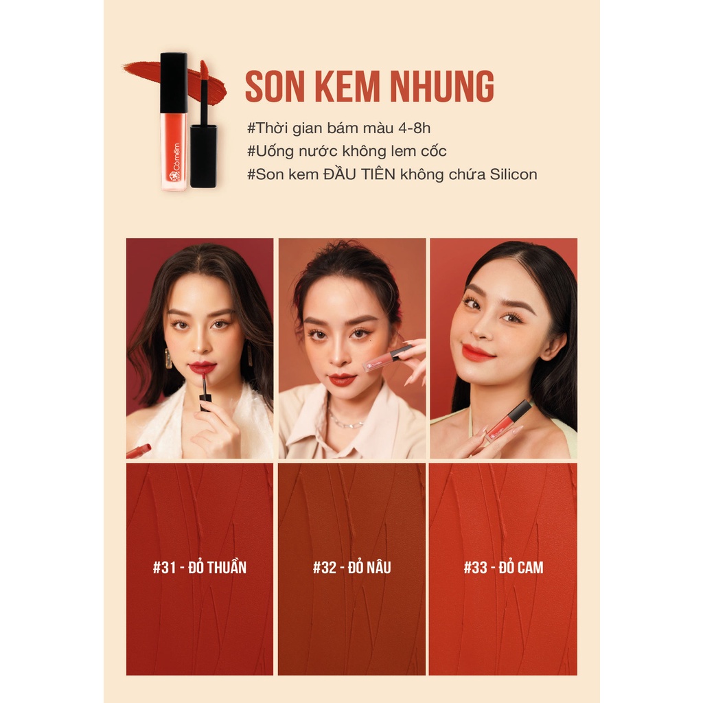 Son Kem Nhung Lì Mượt Không Silicone Cỏ Mềm Màu Đẹp An Toàn Từ Thiên Nhiên 3ml