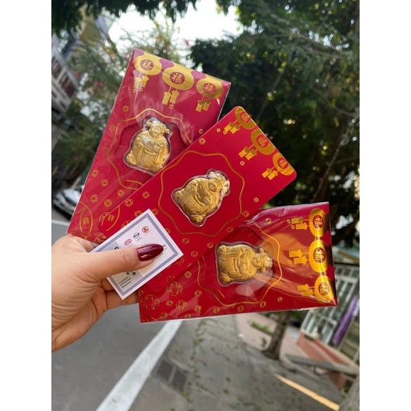 COMBO 10 CÁI LOẠI 1 VÀNG 24K LÌ XÌ THẦN TÀI 2 MẶT+ PHIẾU THẺ