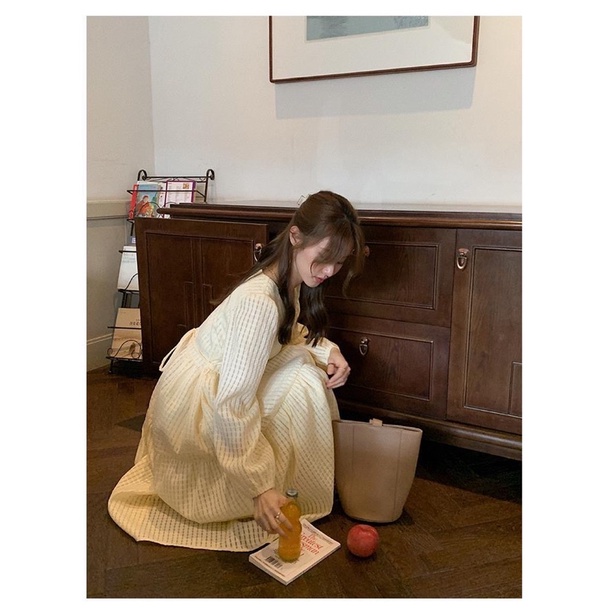 Đầm vàng babydoll dáng dài dễ thương