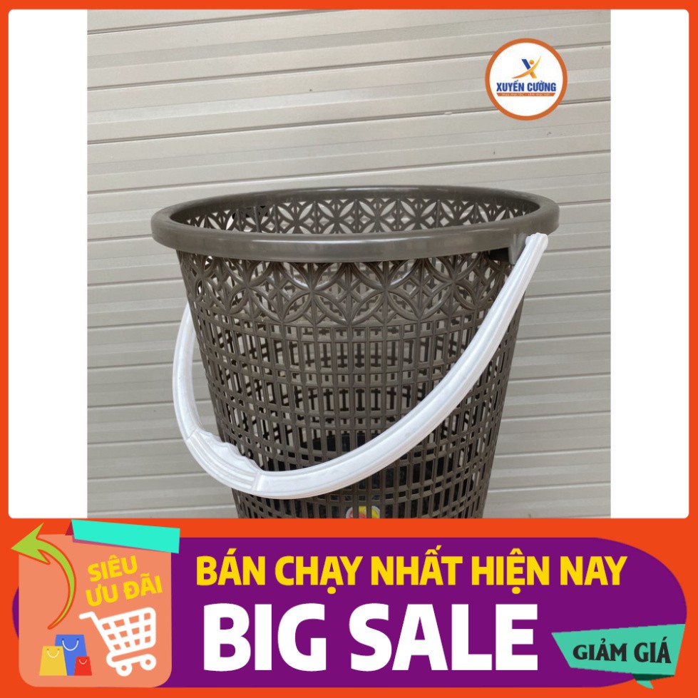 [Sale] (Rẻ vô địch) Sọt rác nhựa có quai xách hoa đồng tiền 5147 Việt Nhật , feeship, nhựa nâu