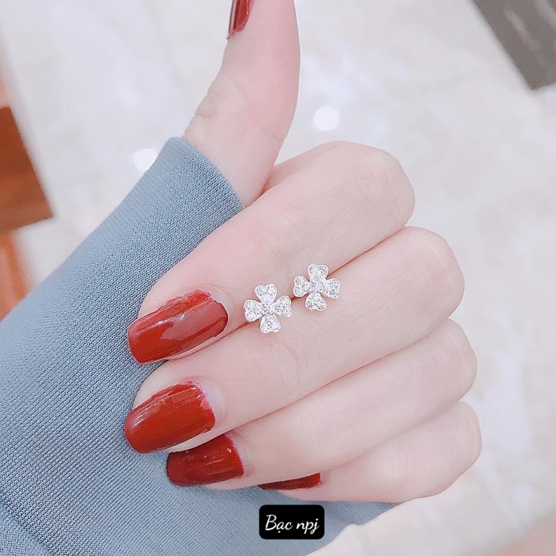 Bông Tai cỏ 4 lá, Hoa tai nụ cỏ 4 lá ⚡️ SIÊU ĐẸP ⚡️ Bạc Ta, Giá tận xưởng- Bạc npj