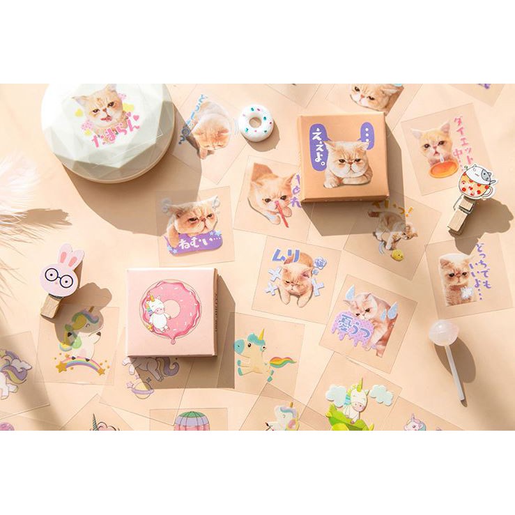 Bộ 45 Sticker Trong Suốt Mèo Xinh Và Ngựa Unicorn E76