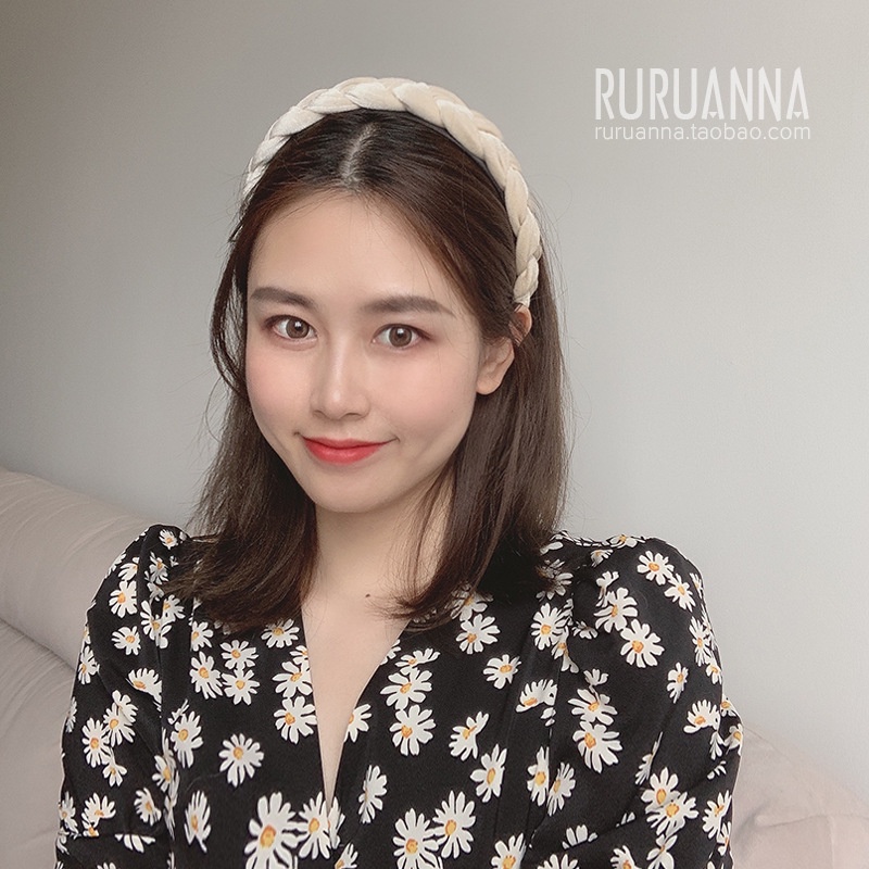 Cài tóc vải lưới gợn sóng màu trơn chiều rộng không đều phong cách Hàn Quốc dễ phối đồ