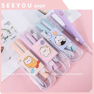 [ Freeship ] Máy là ép tóc , dập xù , uốn sấy mini cute kèm hộp trong suốt ♥️ Bảo hành lỗi 1 đổi 1