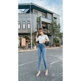 Quần jean dài co dãn lưng cao