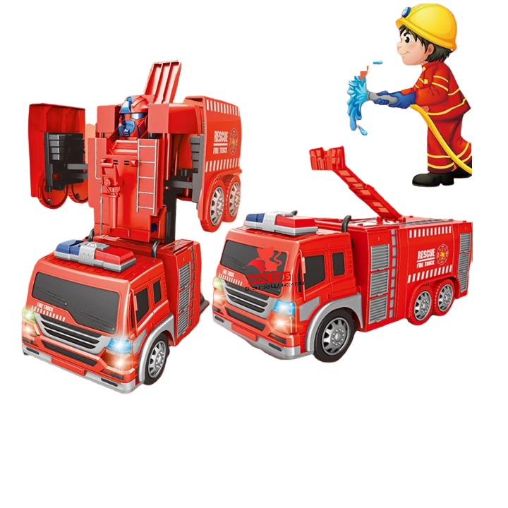 Bộ Xe Cứu Hỏa Biến Hình Robot Nhạc Đèn Bằng Nhựa Cao Cấp Mẫu Mới Cho Bé