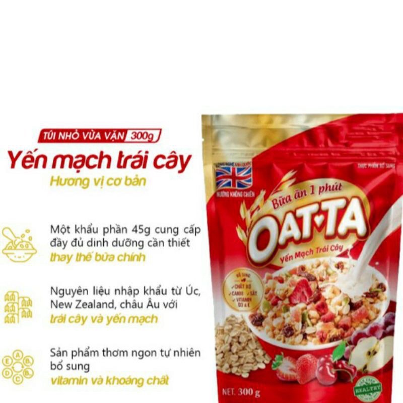 Ngũ cốc yến mạch trái cây OATTA hương không chiên gói 300g