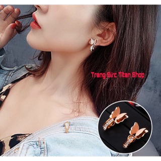 Bông tai nữ titan bướm khoen tròn trắng đỏ BT06