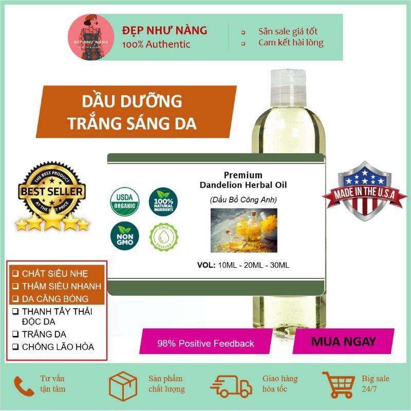 ORGANIC DẦU DƯỠNG DA TRẮNG SÁNG CĂNG BÓNG DETOX THẢI ĐỘC TRẺ HÓA HỮU CƠ