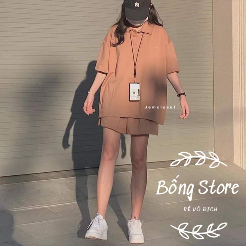 Bộ cotton tay lỡ phối quần đùi Unisex mặc đôi ,nhóm , lớp------ BỘ Đùi Áo POLO